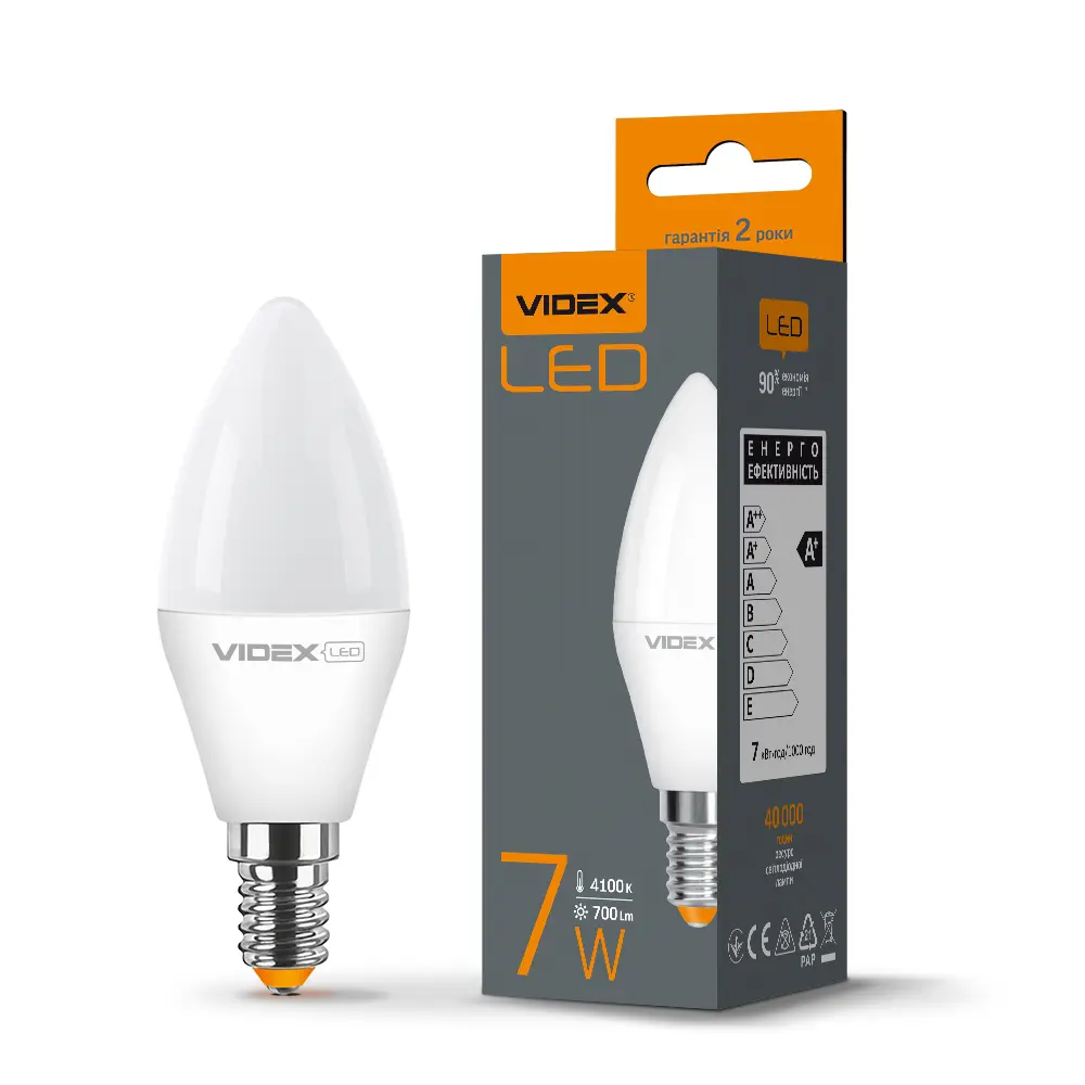 LED лампа VIDEX C37e 7W E14 4100K 220V від батарейки.com.ua