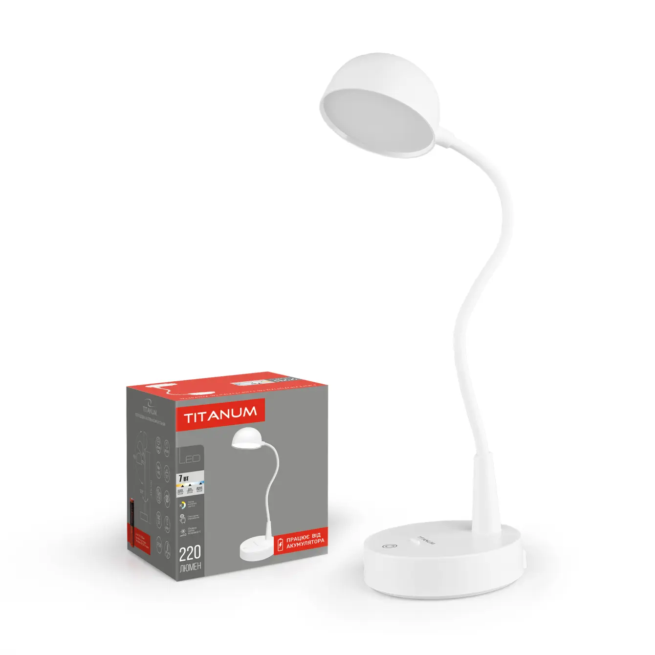 LED лампа настiльна з акумулятором TITANUM TLTF-012W 7W 3000-6000K від батарейки.com.ua
