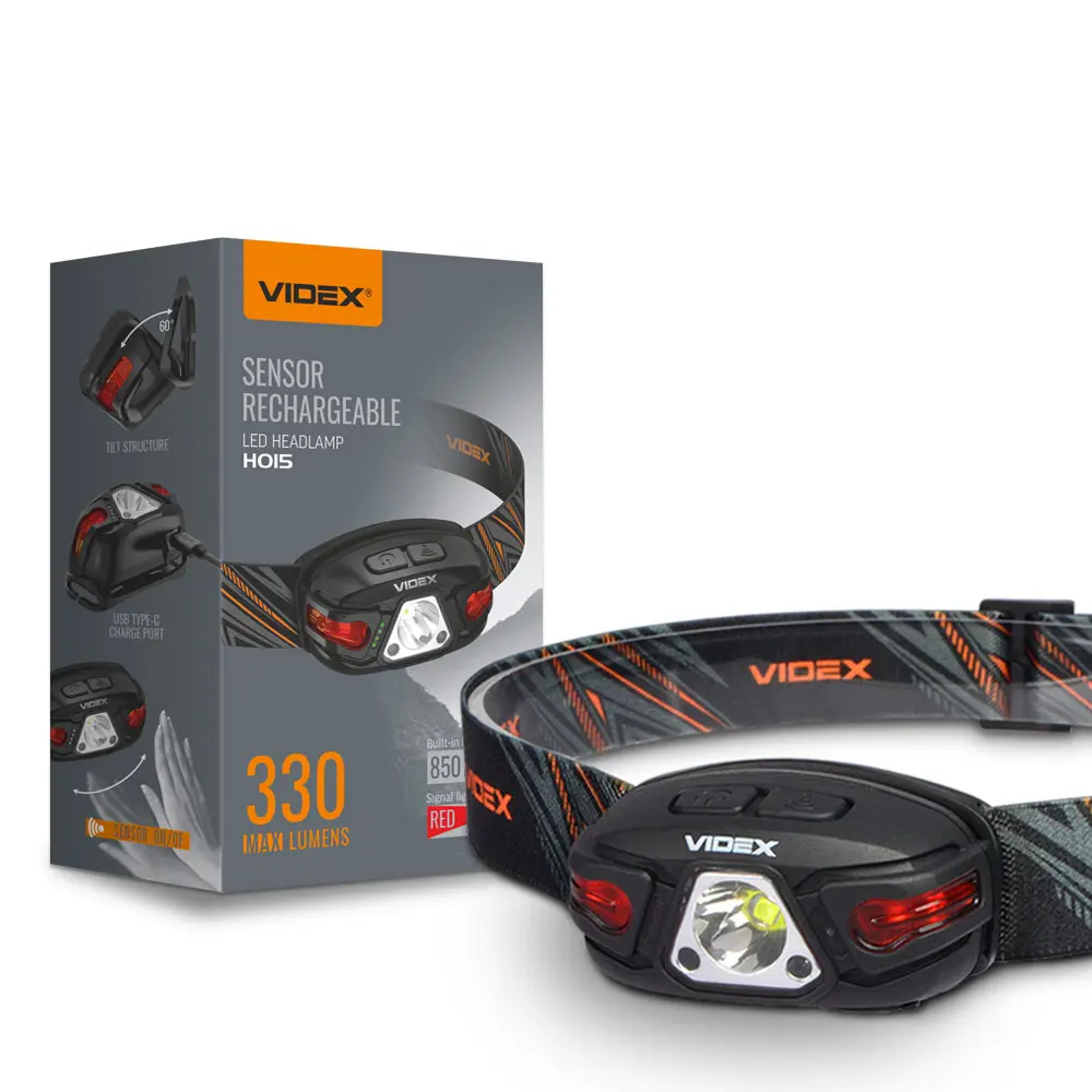 Ліхтарик налобний VIDEX VLF-H015 330Lm 85метрів, Lipol 850mAh, type-c, IP66, режим червоне світло), зображення 3 Ліхтарик налобний VIDEX VLF-H015 330Lm 85метрів, Lipol 850mAh, type-c, IP66, режим червоне світло), зображення 3
