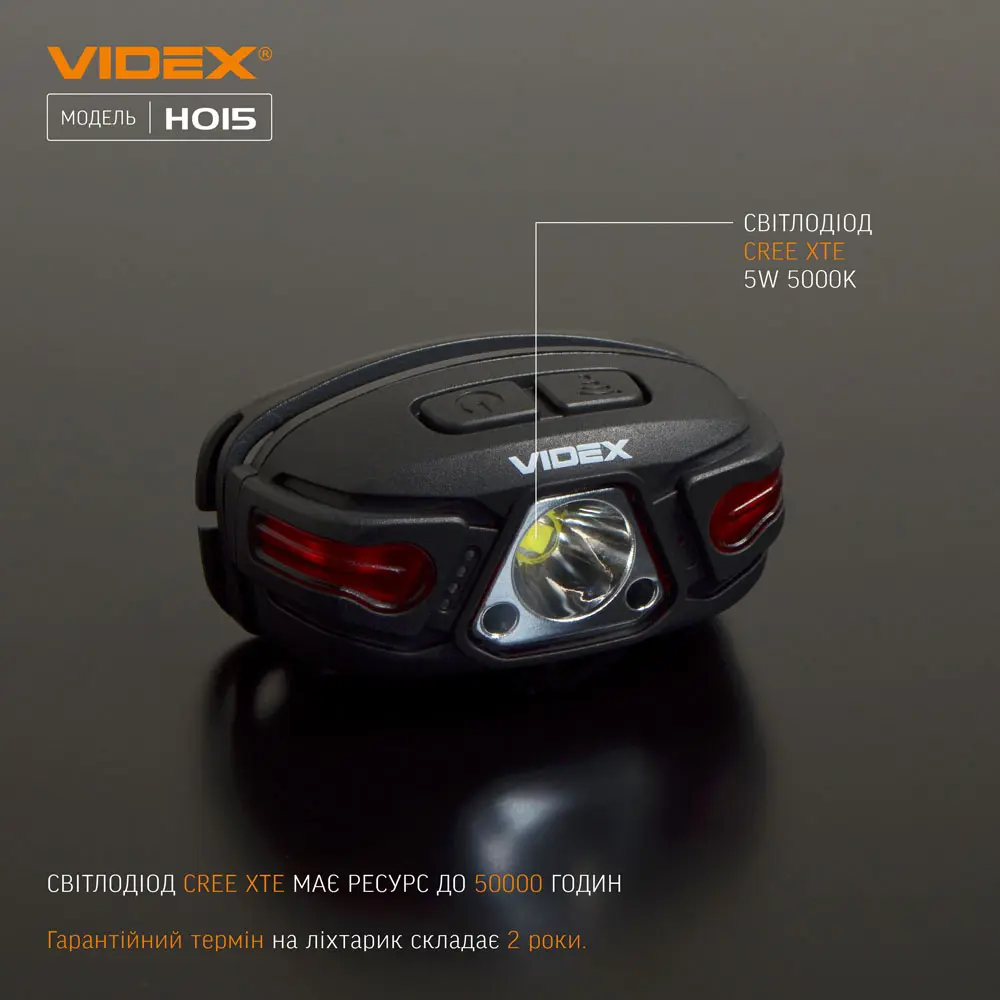 Ліхтарик налобний VIDEX VLF-H015 330Lm 85метрів, Lipol 850mAh, type-c, IP66, режим червоне світло), зображення 5 Ліхтарик налобний VIDEX VLF-H015 330Lm 85метрів, Lipol 850mAh, type-c, IP66, режим червоне світло), зображення 5