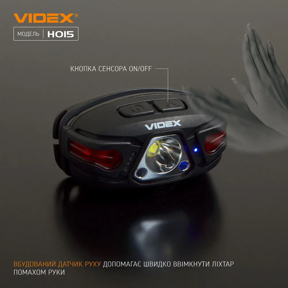 Ліхтарик налобний VIDEX VLF-H015 330Lm 85метрів, Lipol 850mAh, type-c, IP66, режим червоне світло), зображення 6 Ліхтарик налобний VIDEX VLF-H015 330Lm 85метрів, Lipol 850mAh, type-c, IP66, режим червоне світло), зображення 6