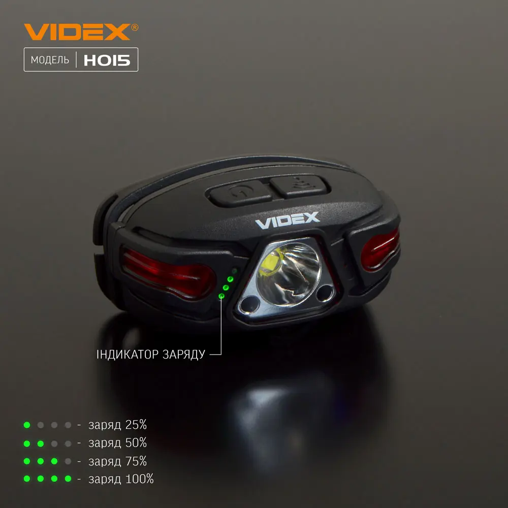 Ліхтарик налобний VIDEX VLF-H015 330Lm 85метрів, Lipol 850mAh, type-c, IP66, режим червоне світло), зображення 8 Ліхтарик налобний VIDEX VLF-H015 330Lm 85метрів, Lipol 850mAh, type-c, IP66, режим червоне світло), зображення 8