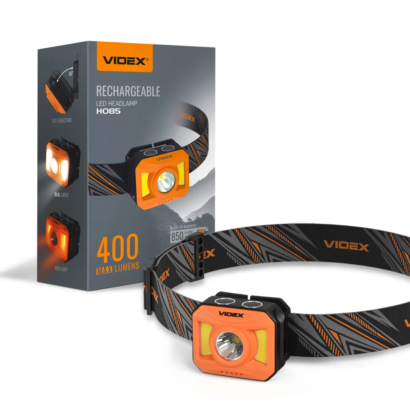 Ліхтарик налобний VIDEX VLF-H085-OR 400Lm 5000K), зображення 3 Ліхтарик налобний VIDEX VLF-H085-OR 400Lm 5000K), зображення 3