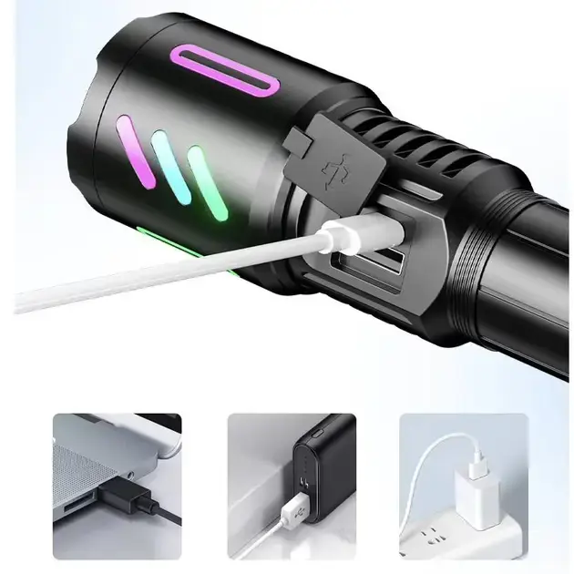 Ліхтарик ручний 1143-PM10-TG zoom, LCD дісплей, Type-C, PowerBank, акумулятор 18650, 5 режимів), зображення 4