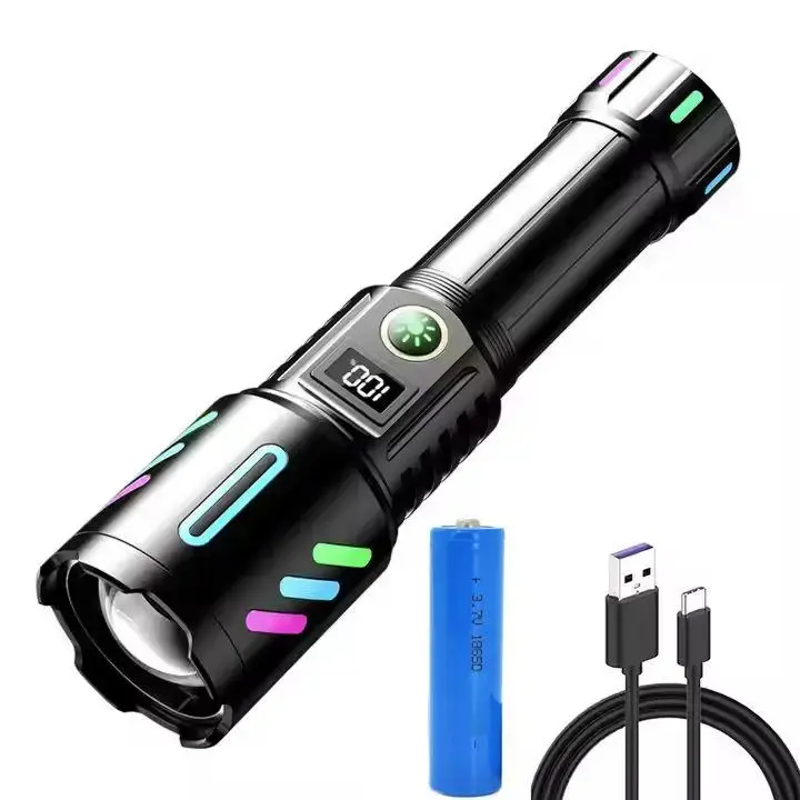 Ліхтарик ручний 1143-PM10-TG zoom, LCD дісплей, Type-C, PowerBank, акумулятор 18650, 5 режимів), зображення 5