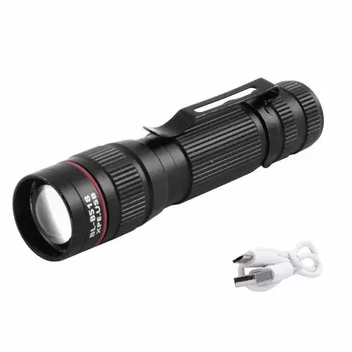 Ліхтар ручний B518-XPE USB 3 режими zoom зажим від батарейки.com.ua