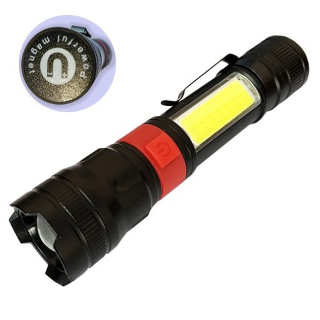 Ліхтарик ручний PL-826-P70 + COB біле та червоне світло, магніт, micro USB,18650), зображення 4