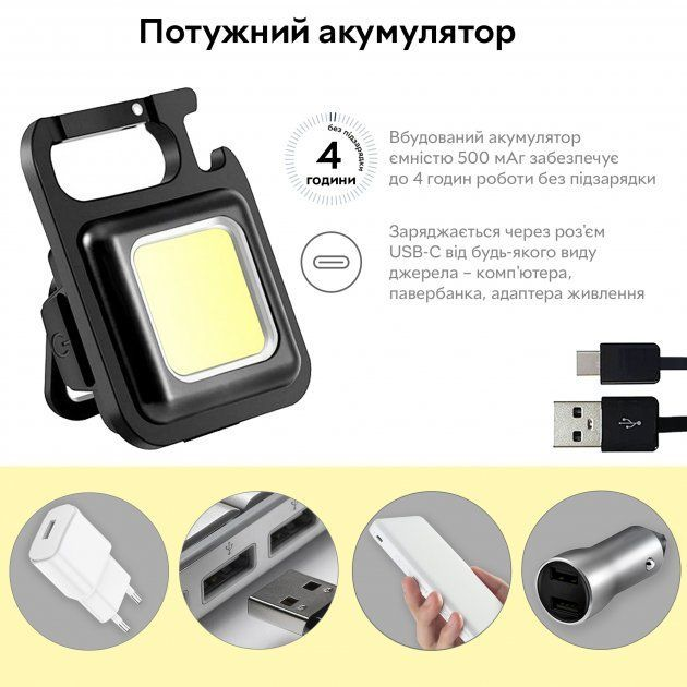 Ліхтарик ручний SH-J031 COB карабін Type-C 3 режими), зображення 6