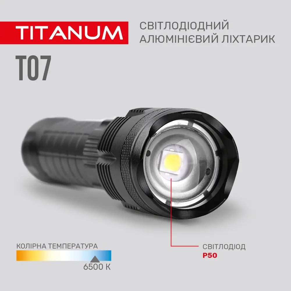 Ліхтарик ручний TITANUM TLF-T07 700Lm 6500K micro USB), зображення 5