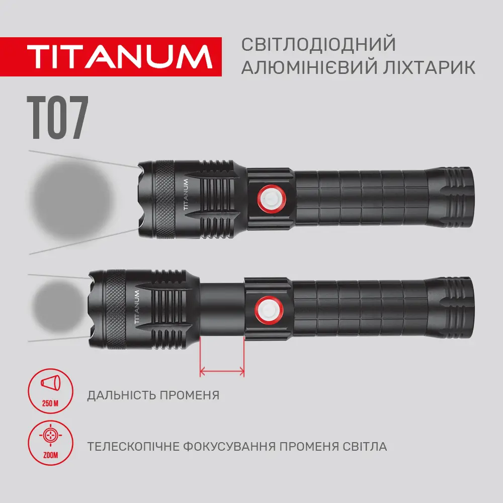 Ліхтарик ручний TITANUM TLF-T07 700Lm 6500K micro USB), зображення 6