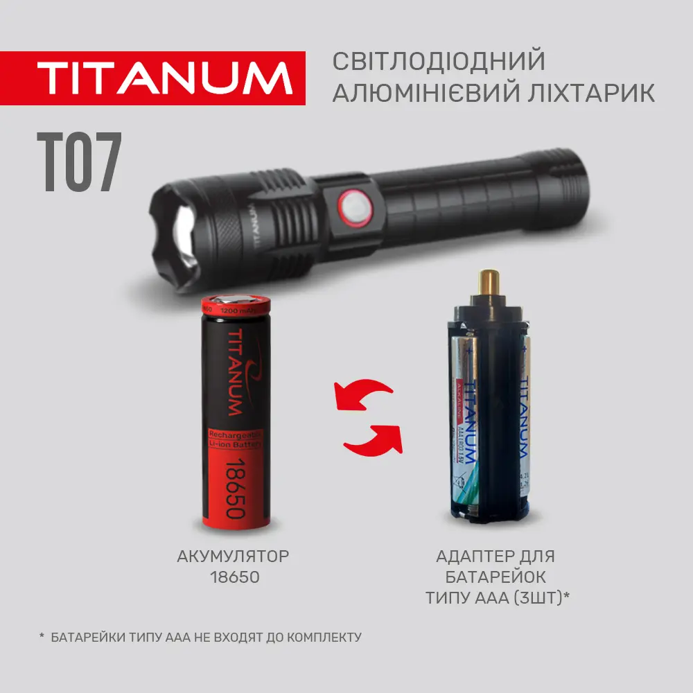 Ліхтарик ручний TITANUM TLF-T07 700Lm 6500K micro USB), зображення 7