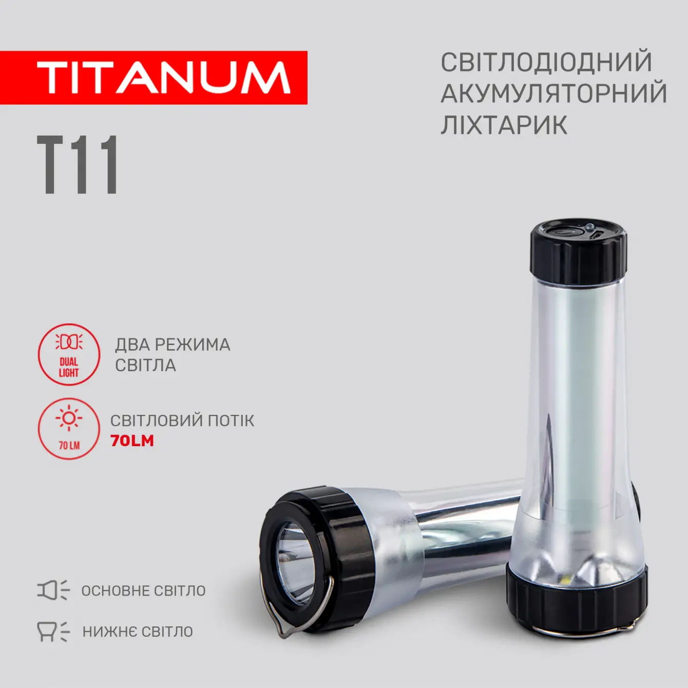 Ліхтар ручний TITANUM TLF-T11 70Lm 5500K micro USB), зображення 3 Ліхтар ручний TITANUM TLF-T11 70Lm 5500K micro USB), зображення 3