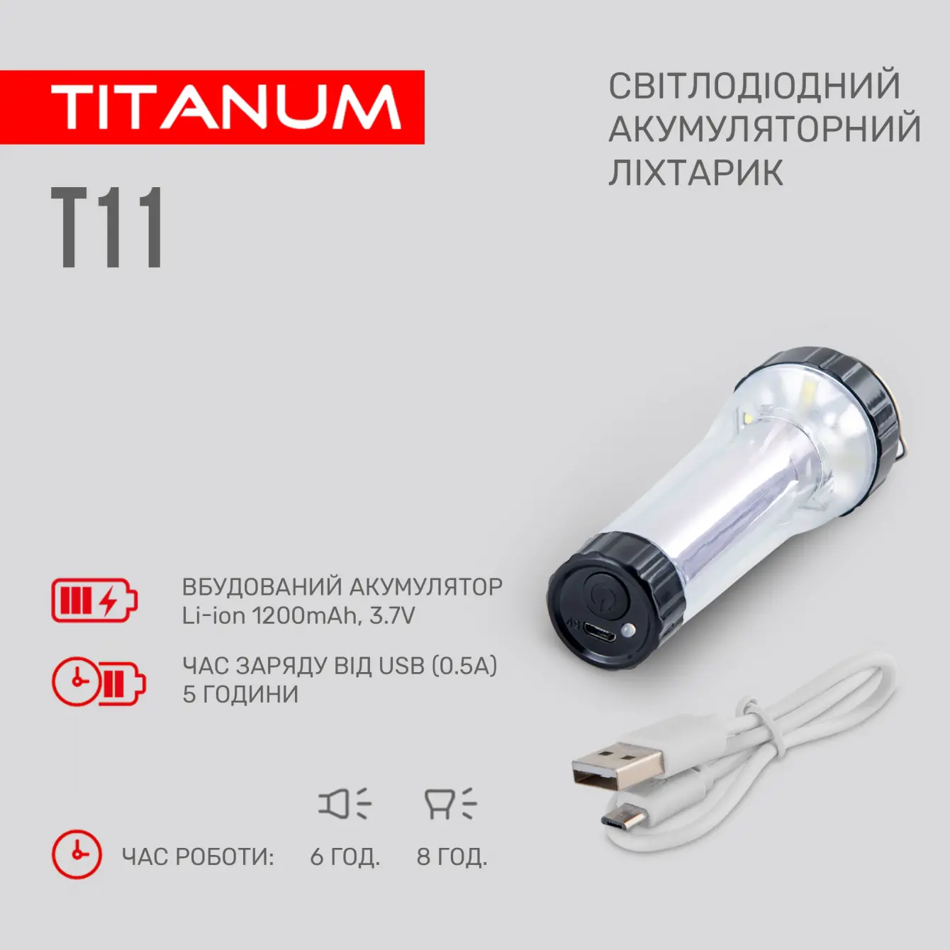 Ліхтар ручний TITANUM TLF-T11 70Lm 5500K micro USB), зображення 5 Ліхтар ручний TITANUM TLF-T11 70Lm 5500K micro USB), зображення 5