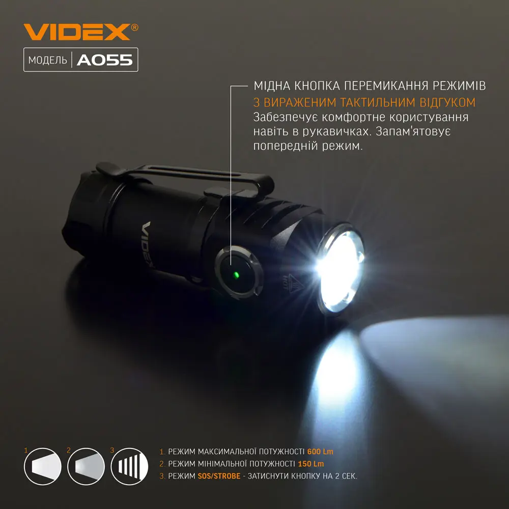 Ліхтарик ручний VIDEX VLF-A055 600Lm 5700K USB-C), зображення 8