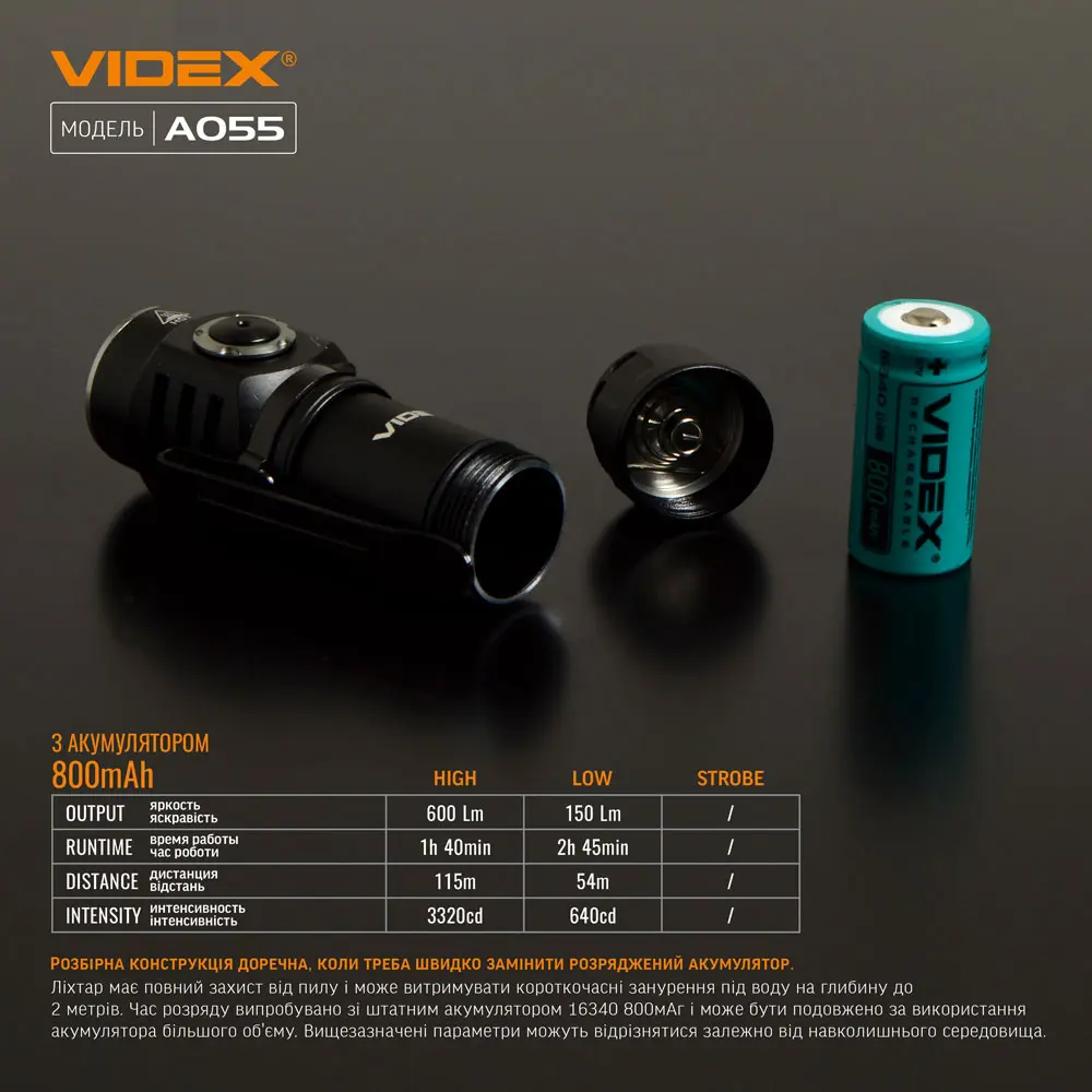 Ліхтарик ручний VIDEX VLF-A055 600Lm 5700K USB-C), зображення 12