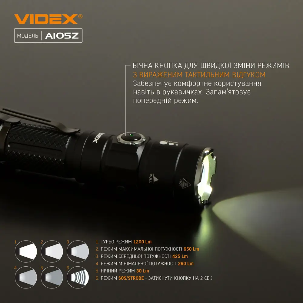 Ліхтарик ручний VIDEX VLF-A105Z 1200Lm 5000K ), зображення 10 Ліхтарик ручний VIDEX VLF-A105Z 1200Lm 5000K ), зображення 10