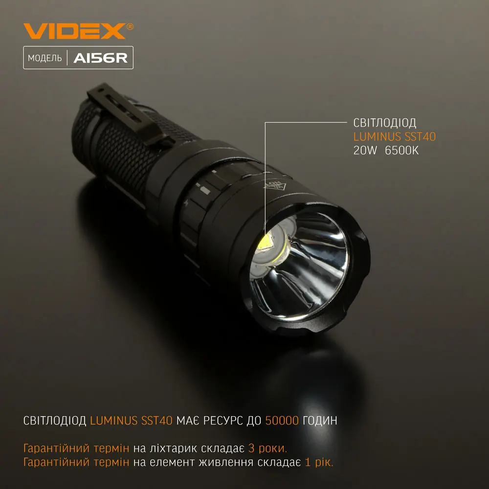 Ліхтарик ручний VIDEX VLF-A156R 1700Lm 6500K USB-C), зображення 5