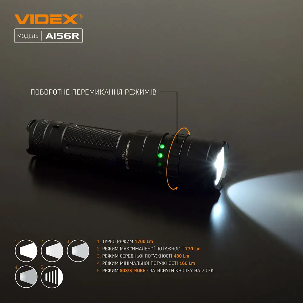 Ліхтарик ручний VIDEX VLF-A156R 1700Lm 6500K USB-C), зображення 8