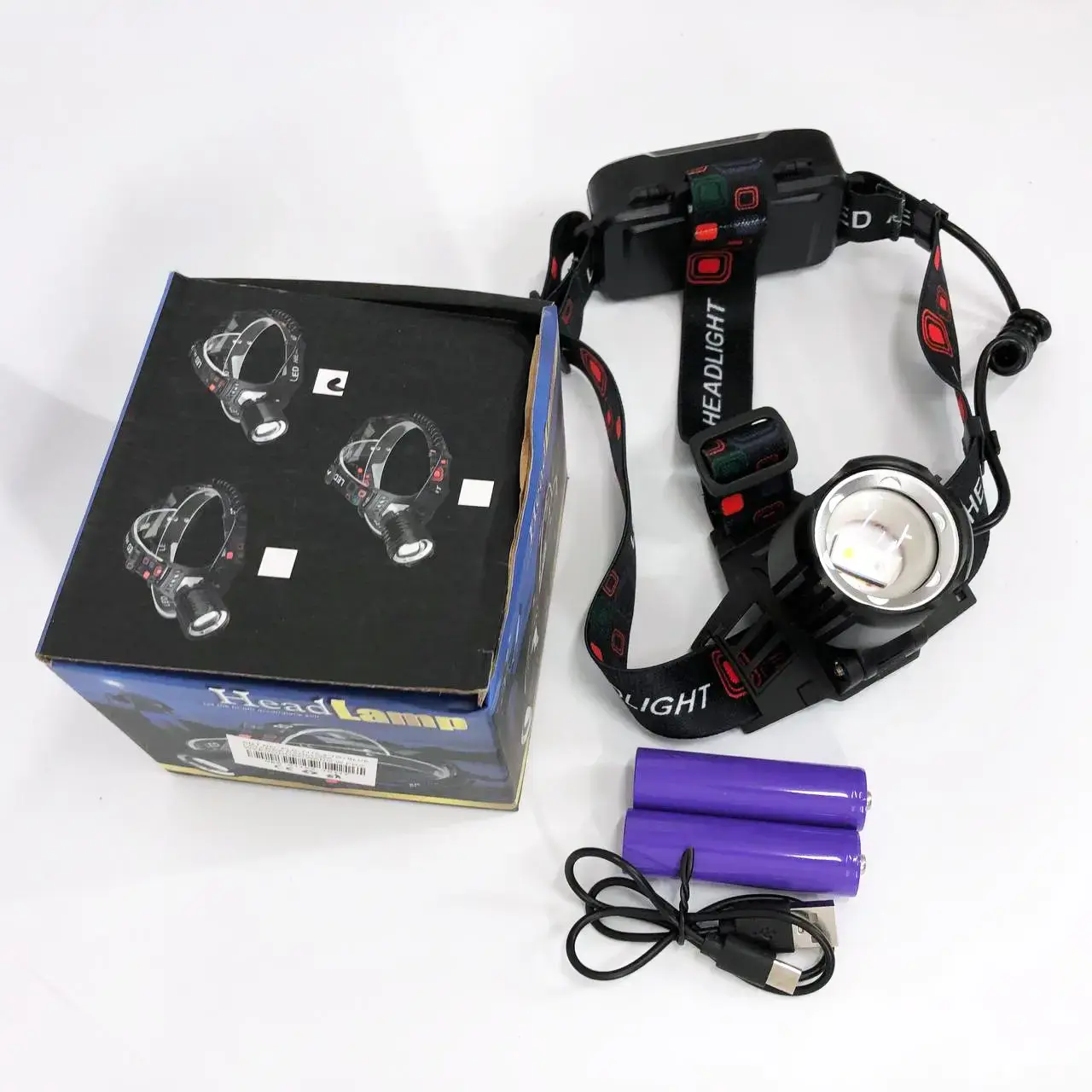Ліхтарик налобний PLD-T115-2-TG+BLUE (PM10-TG) біле, синє світло zoom Type-C 2х18650 4 режими), зображення 5