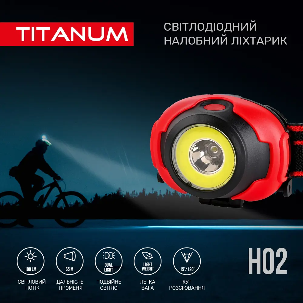 Ліхтарик налобний TITANUM TLF-H02 XPE+COB, 3 режими, 100Lm, 3*ААА), зображення 4