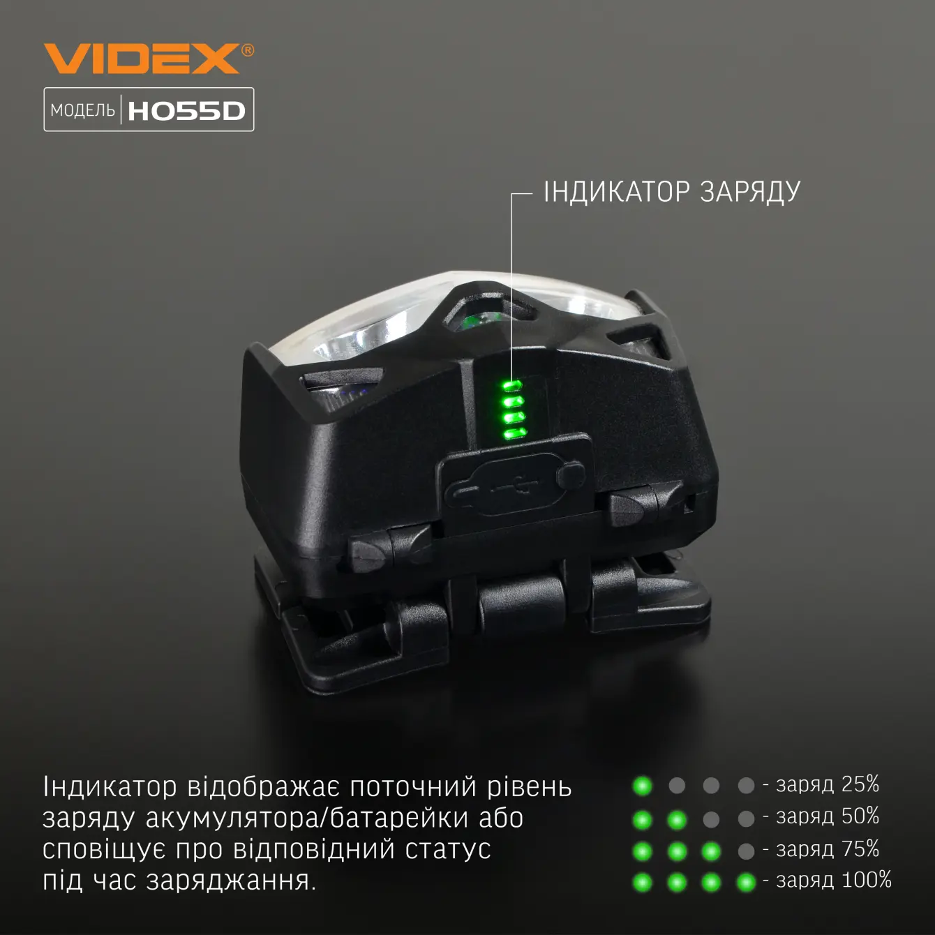 Ліхтарик налобний VIDEX VLF-H055D 2*CREE XTE 5W, 500Lm, 5режимів, VLF-B12 1200mAh, 3*ААА, type-c), зображення 9