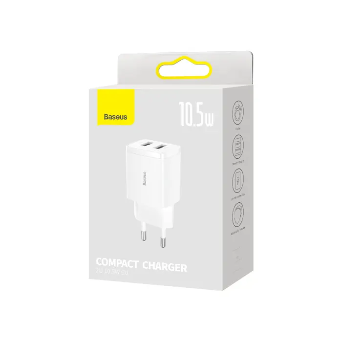 Мережеве Зарядне BASEUS 2USB 10.5W EU White CCXJ010202), зображення 5 Мережеве Зарядне BASEUS 2USB 10.5W EU White CCXJ010202), зображення 5