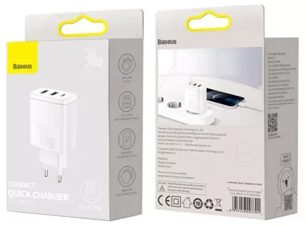 Мережеве Зарядне BASEUS Cube Fast Charger PD 2USB+С 30W White P10111402213-00), зображення 2 Мережеве Зарядне BASEUS Cube Fast Charger PD 2USB+С 30W White P10111402213-00), зображення 2