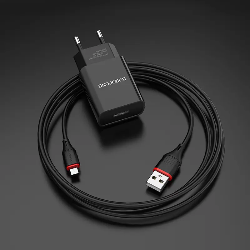 Мережеве Зарядне BOROFONE BA20A 1USB 2.1A з кабелем Type-C black), зображення 4