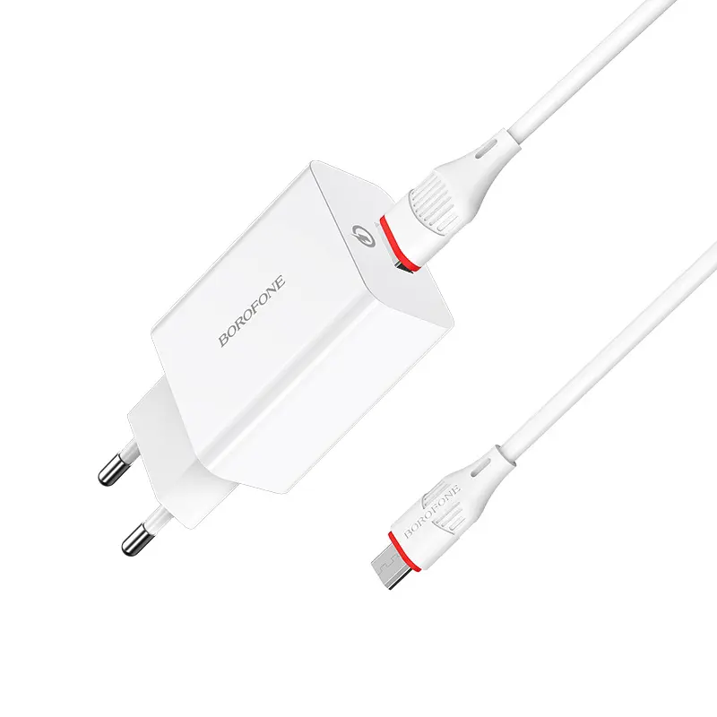 Зарядне BOROFONE BA21A 1USB 3A QC3.0 white з кабелем Micro USB у комплекті), зображення 5 Зарядне BOROFONE BA21A 1USB 3A QC3.0 white з кабелем Micro USB у комплекті), зображення 5