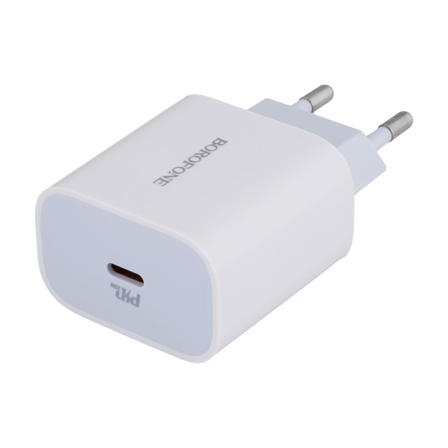 Зарядне BOROFONE BA38A 1USB 3A QC3.0 PD20W white, з кабелем Lightning iPhone), зображення 4 Зарядне BOROFONE BA38A 1USB 3A QC3.0 PD20W white, з кабелем Lightning iPhone), зображення 4