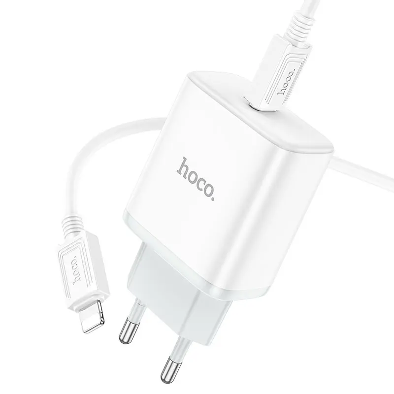 Мережеве Зарядне HOCO C104A Type-C 3A QC 3.0 PD20W кабель Type-C to lightning white), зображення 5 Мережеве Зарядне HOCO C104A Type-C 3A QC 3.0 PD20W кабель Type-C to lightning white), зображення 5