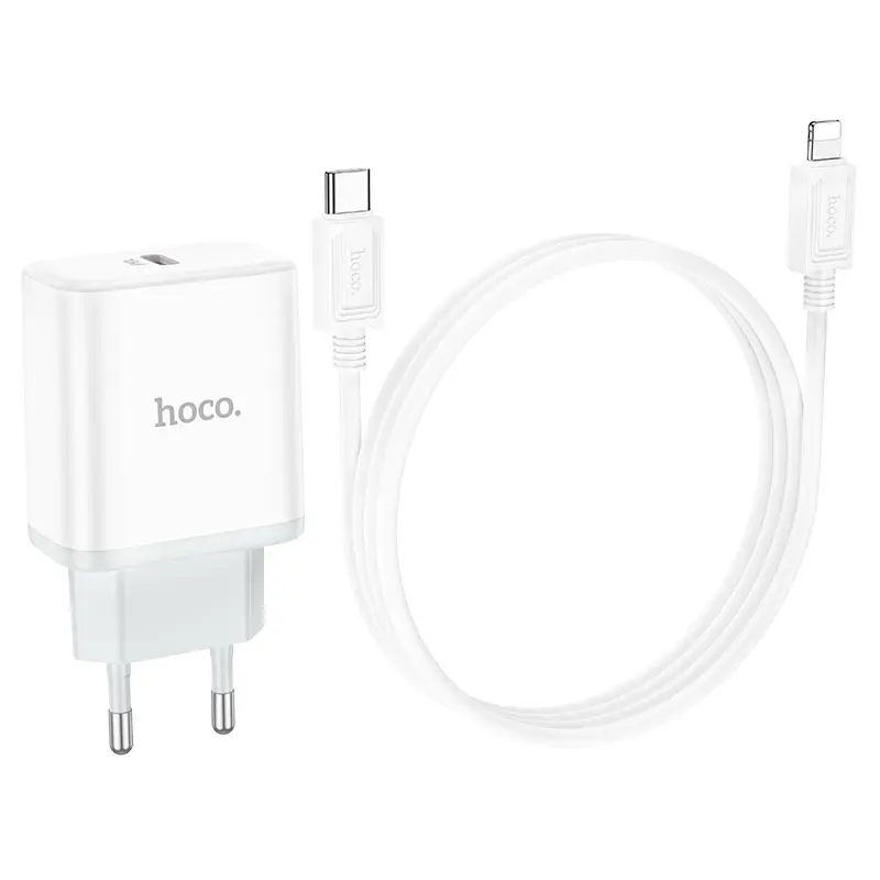 Мережеве Зарядне HOCO C104A Type-C 3A QC 3.0 PD20W кабель Type-C to lightning white), зображення 6 Мережеве Зарядне HOCO C104A Type-C 3A QC 3.0 PD20W кабель Type-C to lightning white), зображення 6