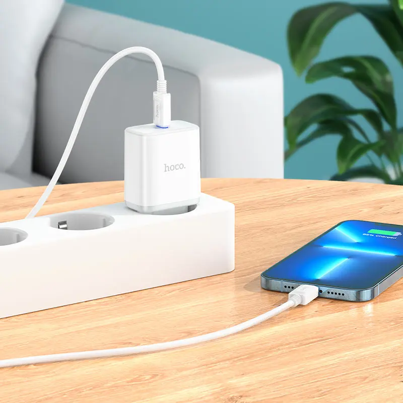Мережеве Зарядне HOCO C104A Type-C 3A QC 3.0 PD20W кабель Type-C to lightning white), зображення 8 Мережеве Зарядне HOCO C104A Type-C 3A QC 3.0 PD20W кабель Type-C to lightning white), зображення 8
