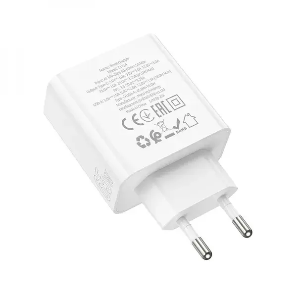 Мережеве зарядне HOCO C113A USB-C, USB-A 5A PD65W QC3.0 Білий), зображення 4