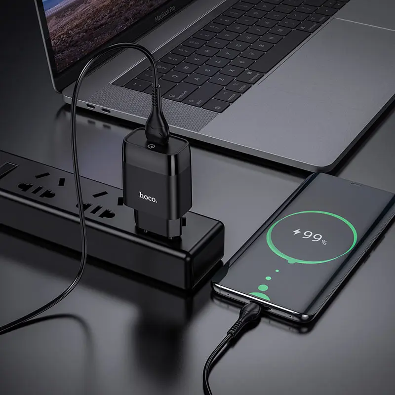 Мережеве зарядне HOCO C72Q Glorious 1USB QC3.0 18W кабель Type-C Black), зображення 5