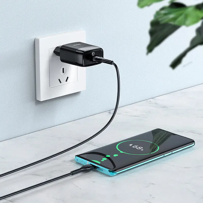 Мережеве зарядне HOCO C72Q Glorious 1USB QC3.0 18W кабель Type-C Black), зображення 6