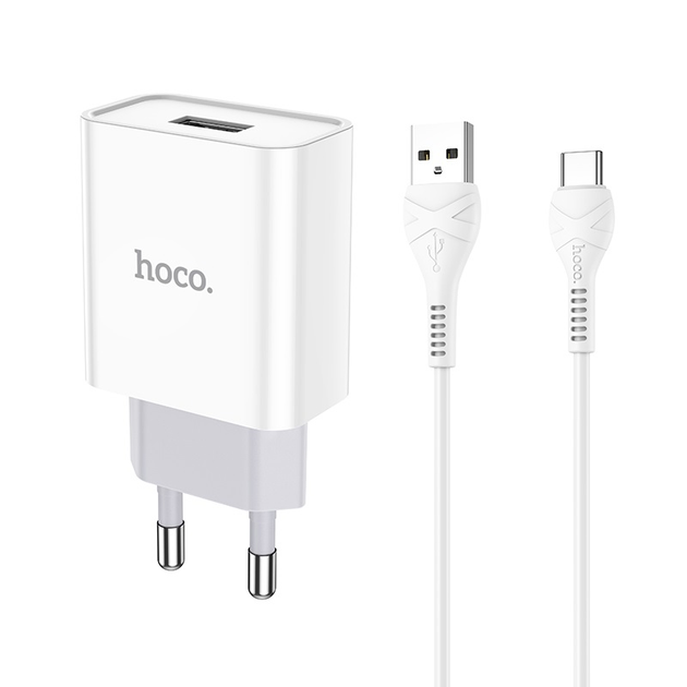 Мережеве зарядне HOCO C81A Asombroso 1USB 2,1A кабель Type-C білий), зображення 4 Мережеве зарядне HOCO C81A Asombroso 1USB 2,1A кабель Type-C білий), зображення 4