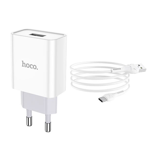 Мережеве зарядне HOCO C81A Asombroso 1USB 2,1A кабель Type-C білий), зображення 5 Мережеве зарядне HOCO C81A Asombroso 1USB 2,1A кабель Type-C білий), зображення 5