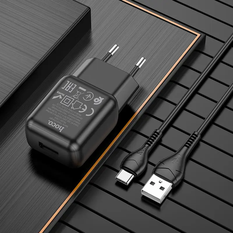 Мережеве зарядне HOCO N2 1USB 2,4A Black кабель Type-C), зображення 5