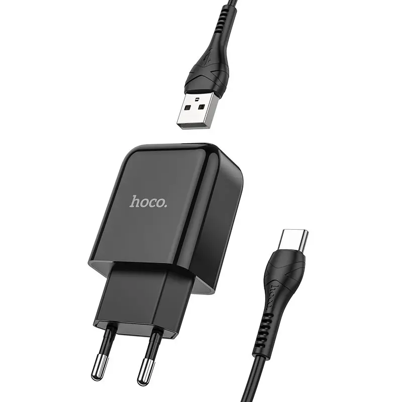 Мережеве зарядне HOCO N2 1USB 2,4A Black кабель Type-C), зображення 6