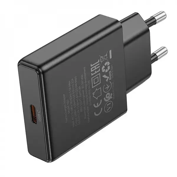 Мережеве зарядне HOCO N37 USB-C 3А PD20W QC3.0 Black), зображення 2