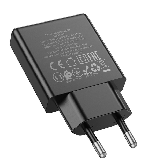 Мережеве зарядне HOCO N37 USB-C 3А PD20W QC3.0 Black), зображення 6