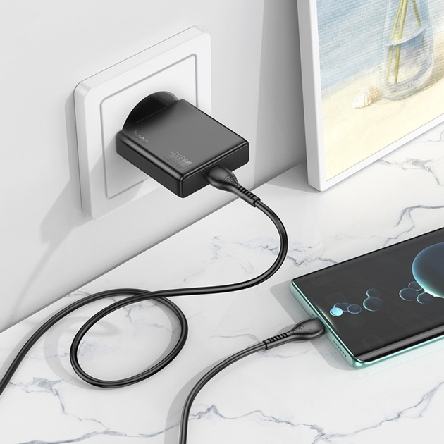 Мережеве зарядне HOCO N37 USB-C 3А PD20W QC3.0 Black), зображення 7