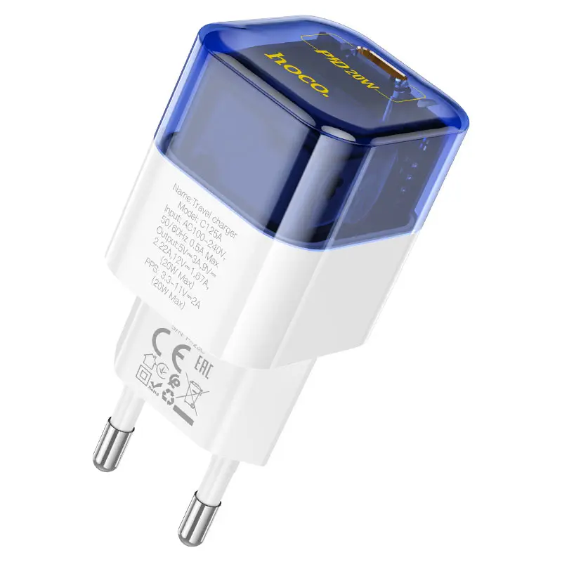 Мережеве зарядне Hoco C125A Type-C 3A PD20W QC Blue/White), зображення 2