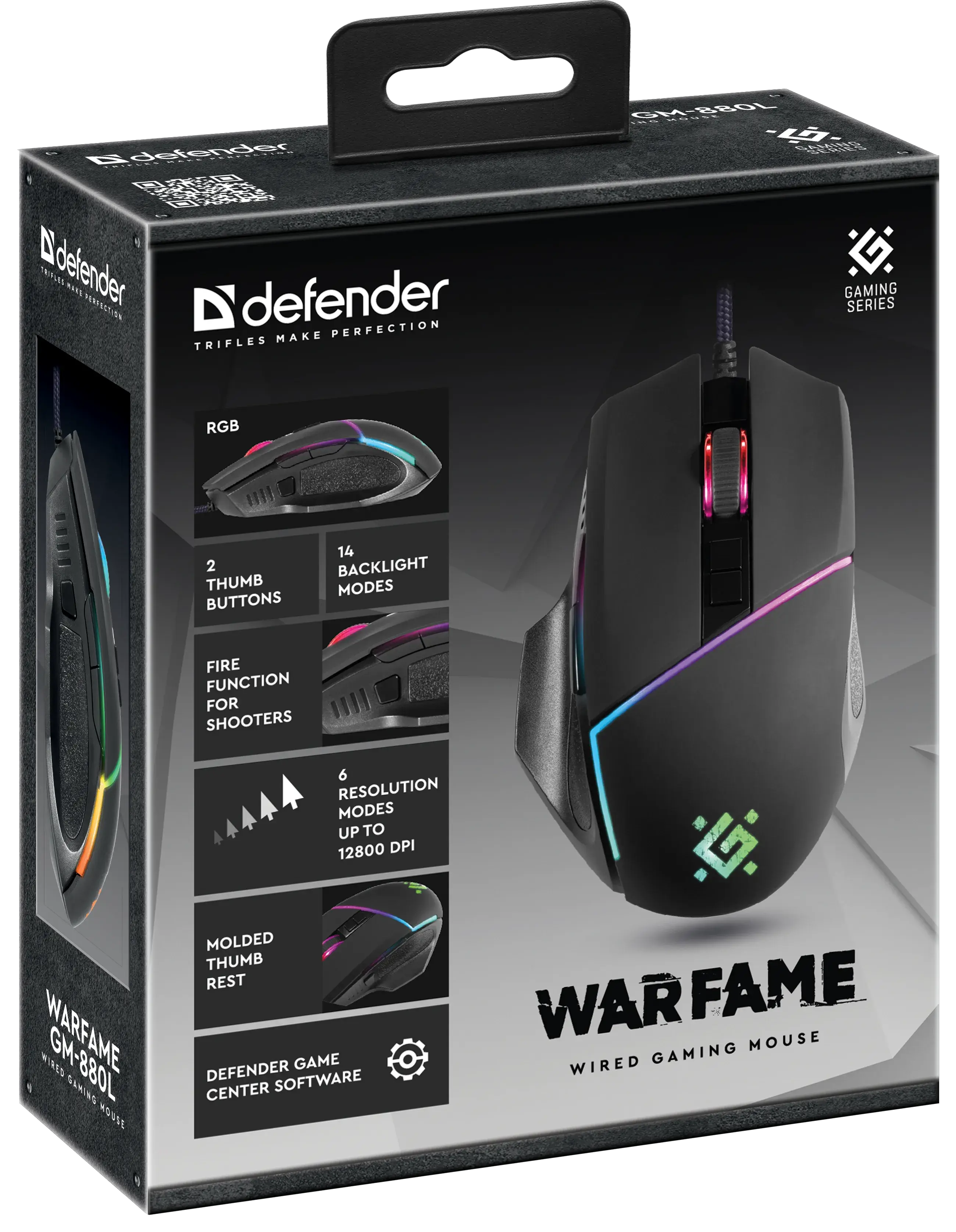 Миша DEFENDER ігрова Warfame GM-880L RGB 8 кн.,12800dpi від батарейки.com.ua