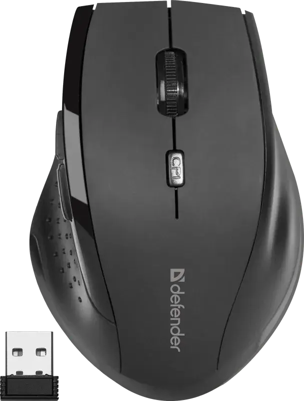 Миша бездротова DEFENDER Accura MM-365 6 кнопок 800-1600 dpi чорна 2 додаткові бічні кнопки, включення/вимикання живлення, Ергономічна форма, рогумоване покриття від батарейки.com.ua