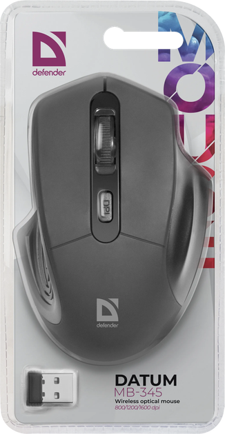Миша бездротова DEFENDER Datum MB-345 Wireless black ,4 кнопок, 800-1600 dpi), зображення 6 Миша бездротова DEFENDER Datum MB-345 Wireless black ,4 кнопок, 800-1600 dpi), зображення 6