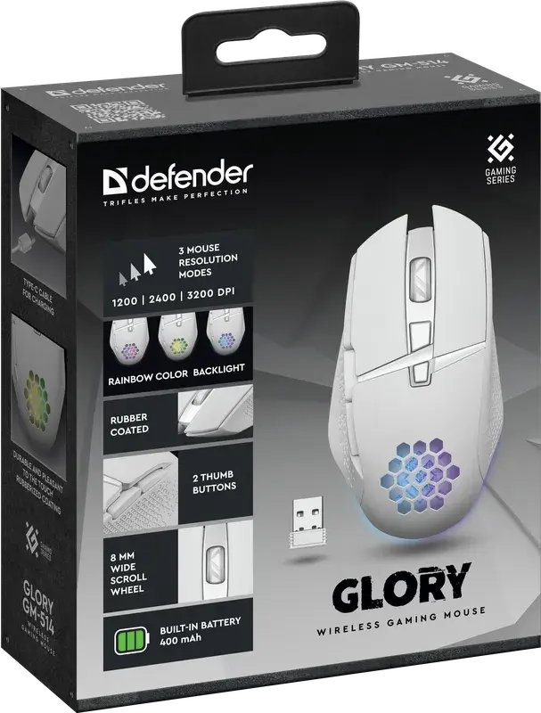 Миша бездротова ігрова DEFENDER Glory GM-514 білий), зображення 9 Миша бездротова ігрова DEFENDER Glory GM-514 білий), зображення 9