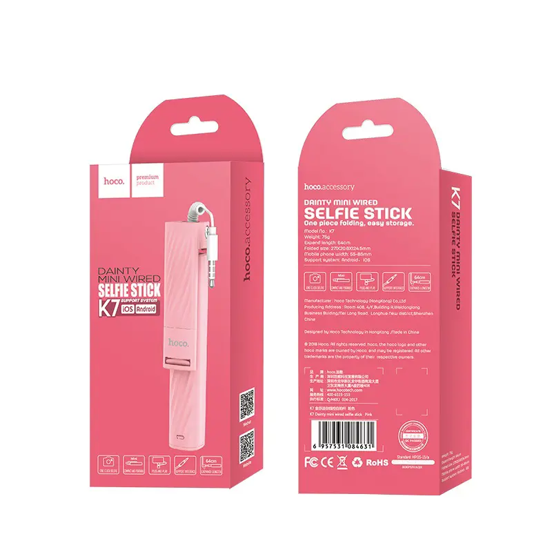 Монопод Hoco K7 3,5mm mini jack pink), зображення 5 Монопод Hoco K7 3,5mm mini jack pink), зображення 5