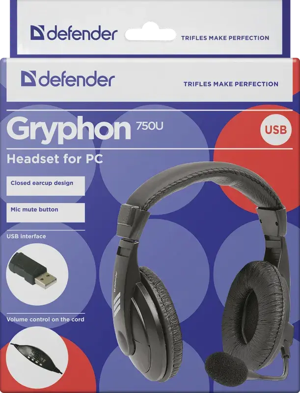 Навушники DEFENDER Gryphon HN-750U USB, чорний, 1.8м кабель), зображення 6